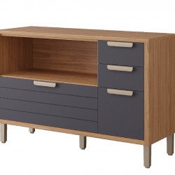 Balcão Eloise Basculante 120cm c/ 1 Portas e 4 Gavetas - Freijó/Titanium 