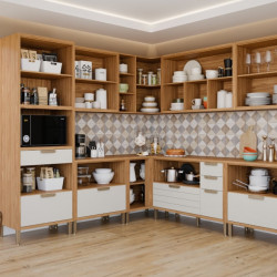 Cozinha Eloise c/ 9 Peças - Freijó/Off White Cozinha Eloise c/ 9 Peças - Freijó/Off White