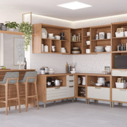 Cozinha Eloise c/ 8 Peças - Freijó/ Off White Cozinha Eloise c/ 8 Peças - Freijó/ Off White