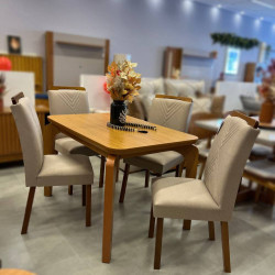 Mesa de Jantar Londrina 120x80cm Tampo Laminado com 4 cadeiras Amsterdã - Linho Bege Mesa de Jantar Londrina 120x80cm Tampo Laminado com 4 cadeiras Amsterdã - Linho Bege