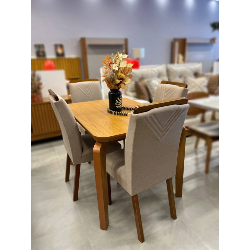 Mesa de Jantar Londrina 120x80cm Tampo Laminado com 4 cadeiras Amesderdã - Linho Bege