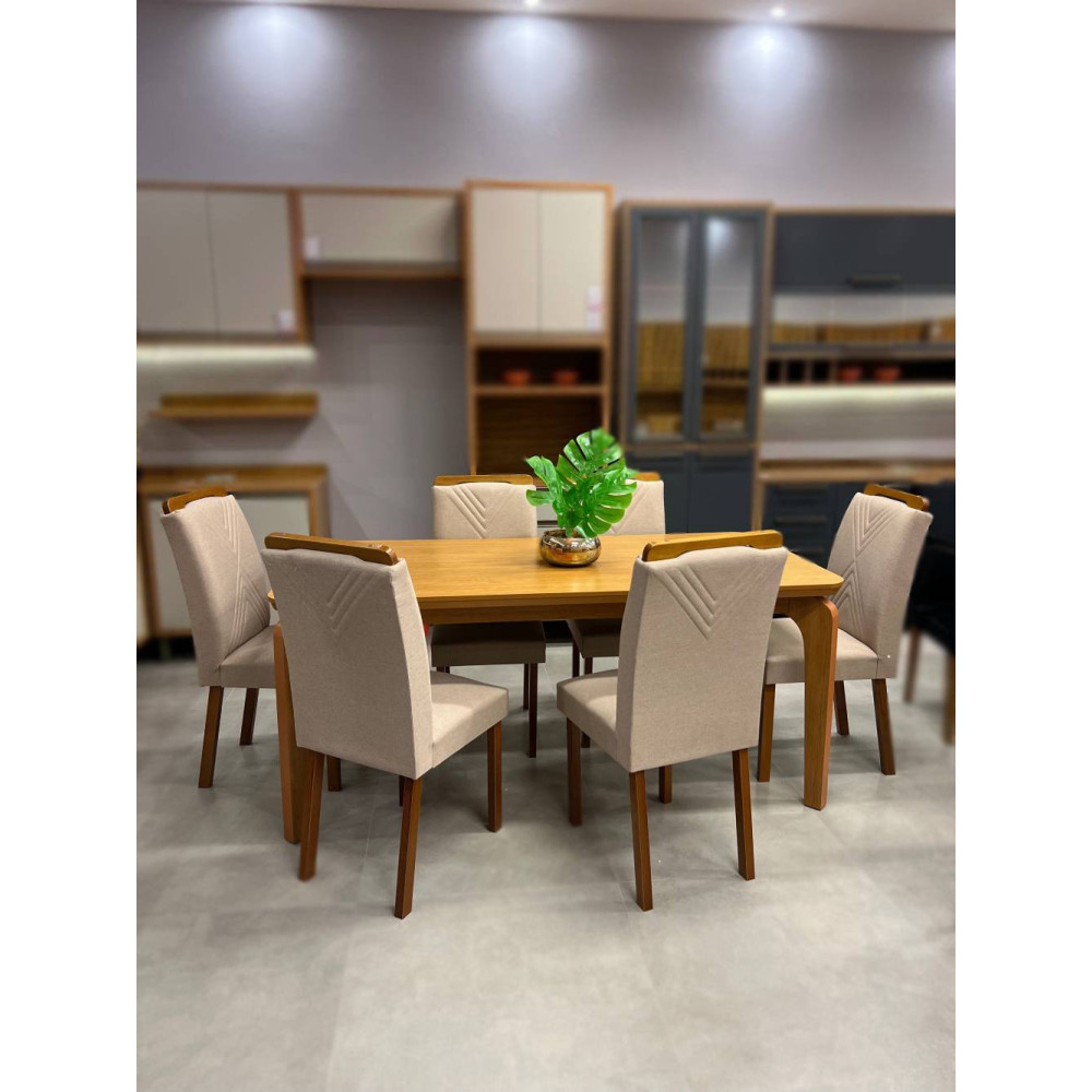 Mesa de Jantar Londrina 1.80cm Tampo Laminado com 6 cadeiras Amsterdã - Linho Bege