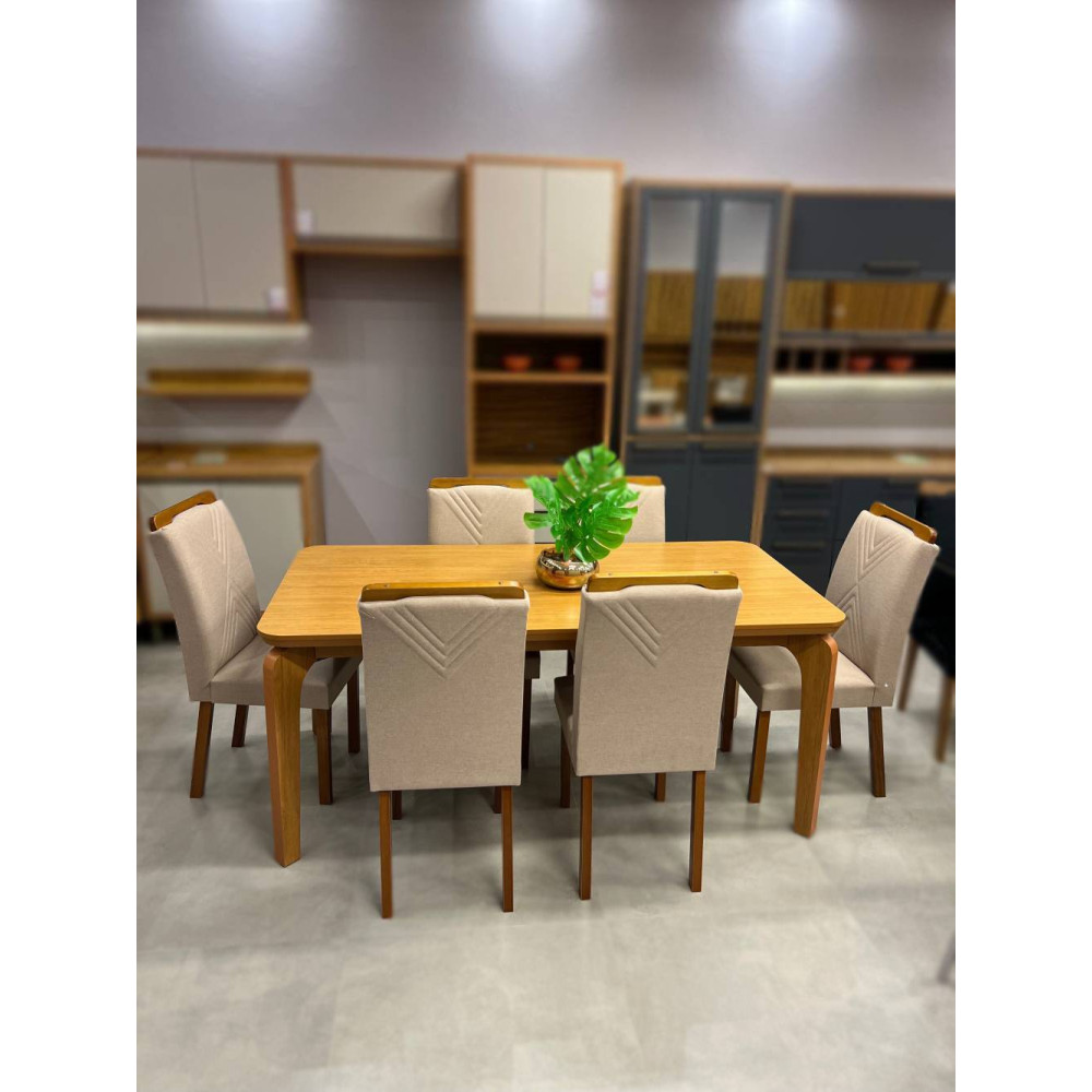 Mesa de Jantar Londrina 1.80cm Tampo Laminado com 6 cadeiras Amsterdã - Linho Bege