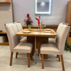 Mesa de Jantar Nevada 90x90cm Tampo Laminado com 4 cadeiras  Amsterdã - Linho Bege Mesa de Jantar Nevada 90x90cm Tampo Laminado com 4 cadeiras  Amsterdã - Linho Bege