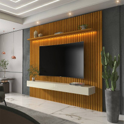 Home Nobre para TV Ripado com LED 185 - Naturalle/Off White Home Nobre para TV Ripado com LED 185 - Naturalle/Off White