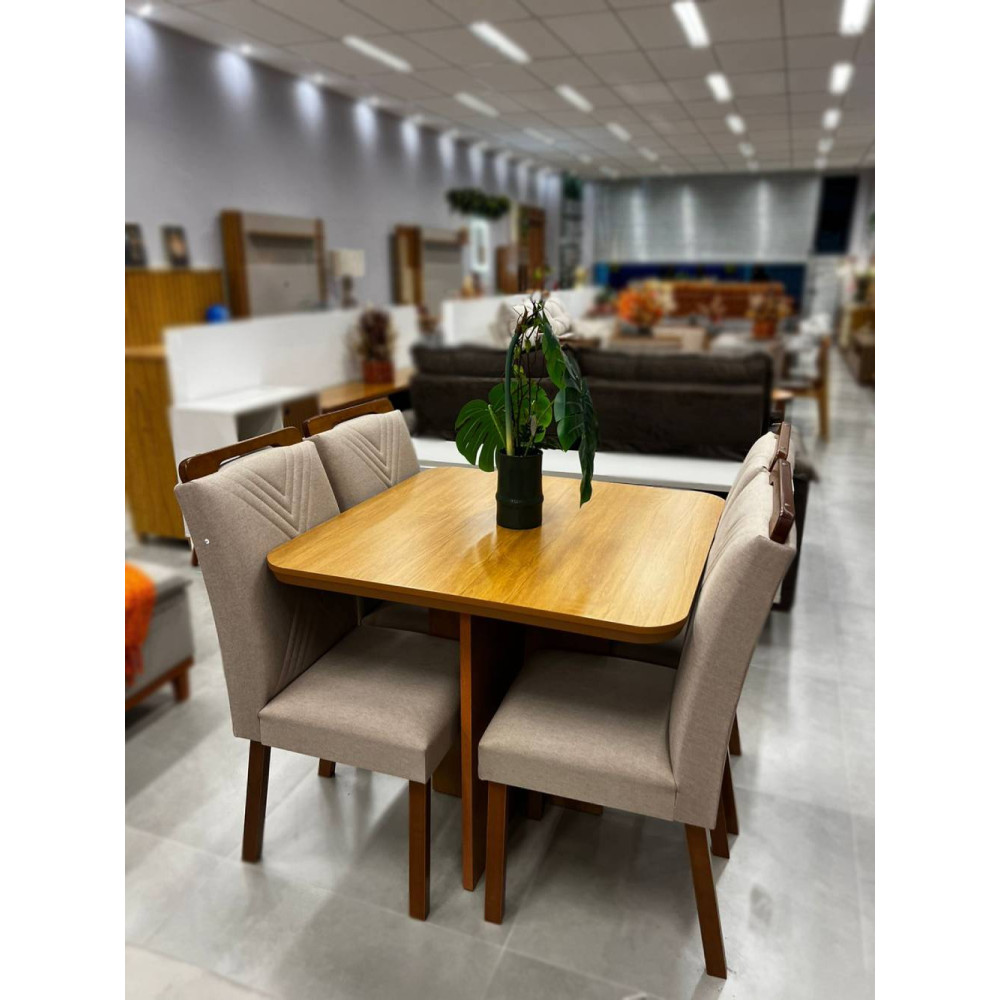 Mesa Berlim 90x90 Tampo Laminado com 4 cadeiras Amsterdam - linho bege 