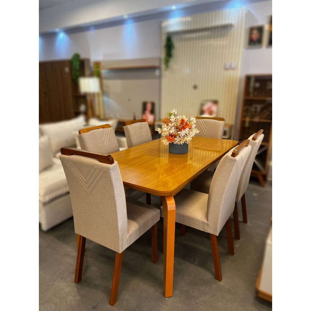 Mesa de Jantar Londrina 1.80cm Tampo Laminado com 6 cadeiras Amsterdã - Linho Bege