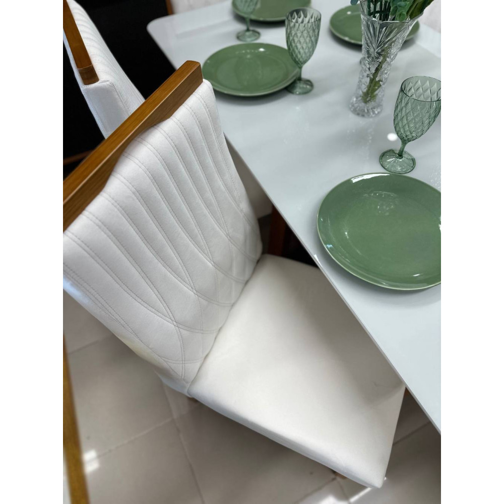 Mesa de Jantar Pedro 160x80 c/ 6 Cadeiras Genova Bege - Mel / Off White