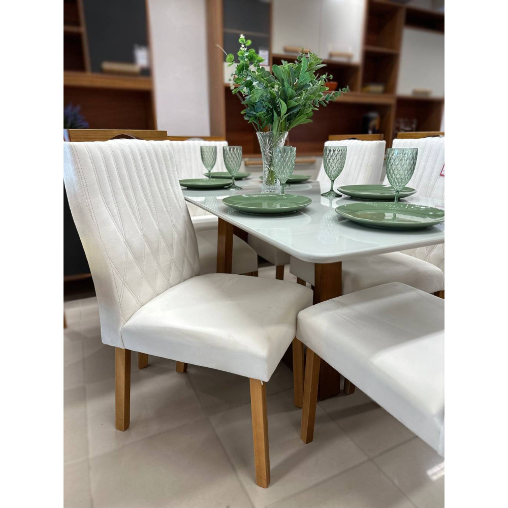 Mesa de Jantar Pedro 160x80 c/ 6 Cadeiras Genova Bege - Mel / Off White