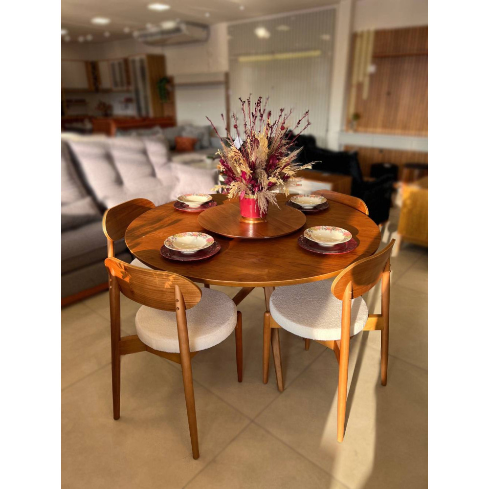 Mesa de Jantar Aiko 135 cm com Tampo Laminado com 4 Cadeiras Aikos Madeira tecido Bucle Bege