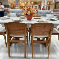 Mesa de Jantar Tália 180 cm Tampo vidro Off White com 6 cadeiras Turquia Gold - Linho Bege