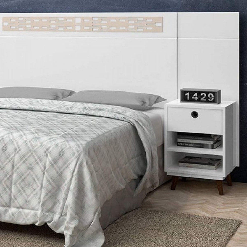 Cama Multifuncional Trinity Com Mesa De Cabeceira - Branco