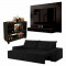 Kit - Sofá Espanha Retrátil Reclinável 1,50m - Preto + Painel Fox para TV até 46 – EDN Móveis - Preto + Aparador Adega JB 4050 - Jb Bechara - Preto / Freijó