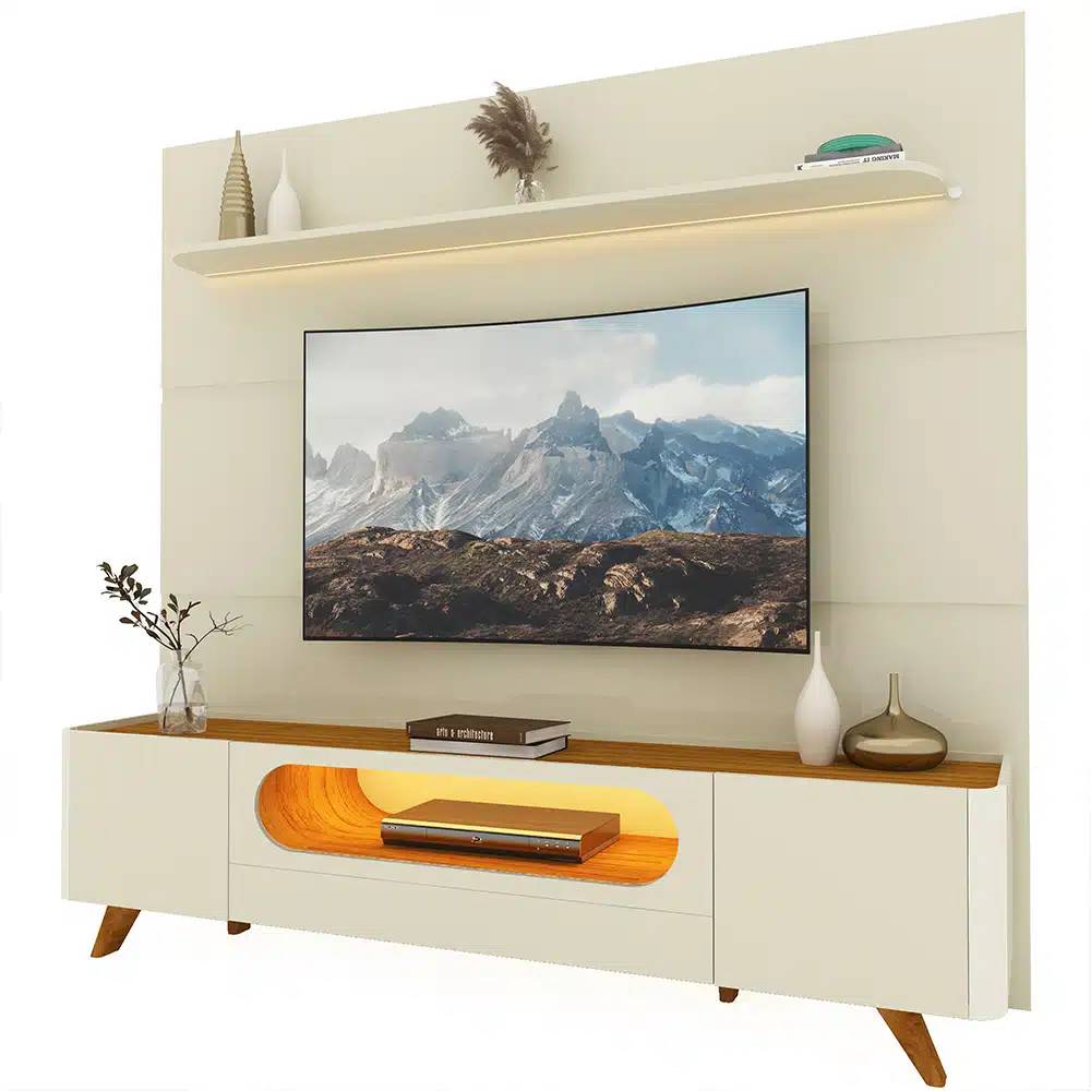 Rack Nobre Com Painel Royal 2.2 c/ Led para TV até 75 " - Off White/ Naturale 