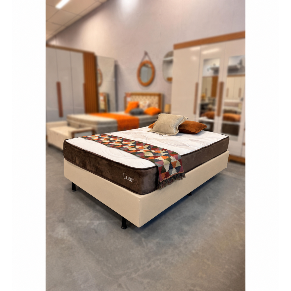Colchão Lion Casal com Molas Ensacadas 22x188x138cm + Base Cama Box Casal Courino - Bege