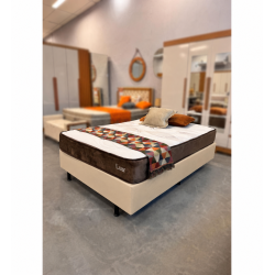 Colchão Lion Casal com Molas Ensacadas 22x188x138cm + Base Cama Box Casal Courino - Bege