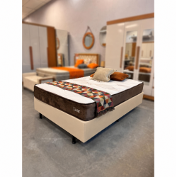 Colchão Lion Casal com Molas Ensacadas 22x188x138cm + Base Cama Box Casal Courino - Bege