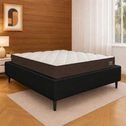 Colchão Lion Casal com Molas Ensacadas 22x188x138cm + Base Cama Box Casal Courino - Preto