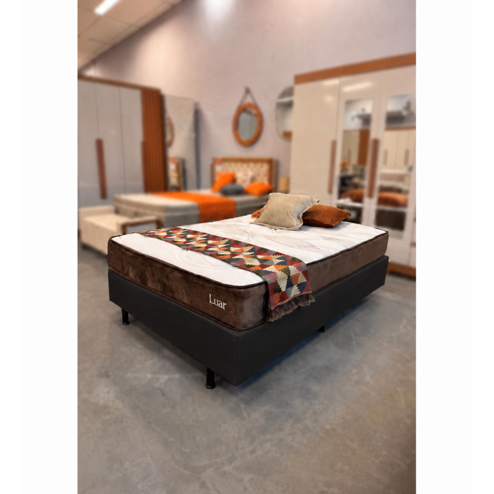 Colchão Lion Casal com Molas Ensacadas 22x188x138cm + Base Cama Box Casal Courino - Preto