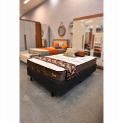 Colchão Lion Casal com Molas Ensacadas 22x188x138cm + Base Cama Box Casal Courino - Preto
