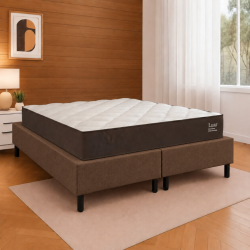 Colchão Lion Queen com Molas Ensacadas 22x158x198cm + Base Box Queen Bipartido 79x198 Courino - Marrom