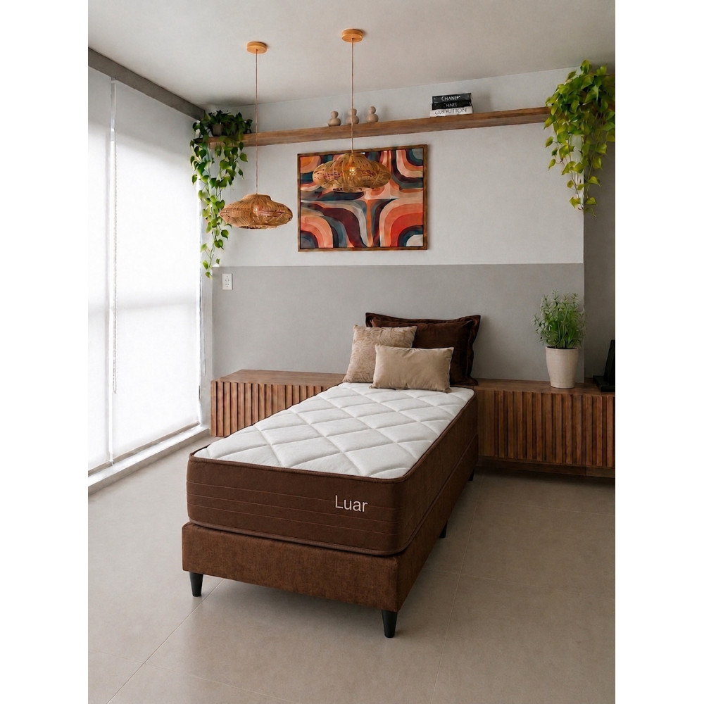 Colchão Lion Solteiro com Molas Ensacadas 22x188x88cm + Base Solteiro Courino - Marrom