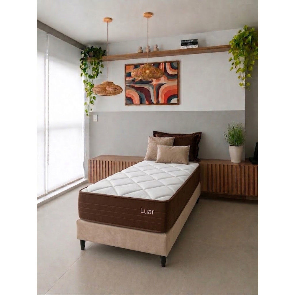Colchão Lion Solteiro com Molas Ensacadas 22x188x88cm + Base Solteiro Courino - Bege