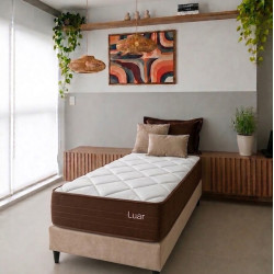 Colchão Lion Solteiro com Molas Ensacadas 22x188x88cm + Base Solteiro Courino - Bege