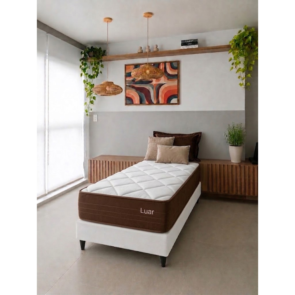 Colchão Lion Solteiro com Molas Ensacadas 22x188x88cm + Base Solteiro Courino - Branco