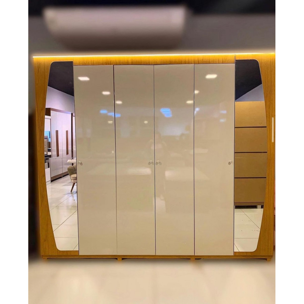 Guarda Roupa Inovação com 6 Portas Espelho LED - Naturale / Off White 