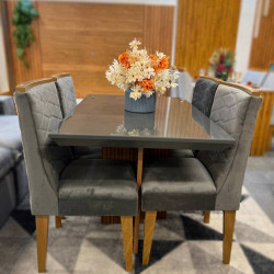 Mesa de Jantar Lívia com Tampo Grafite Canto Reto e  4 Cadeiras Dafne Grafite - Rufato