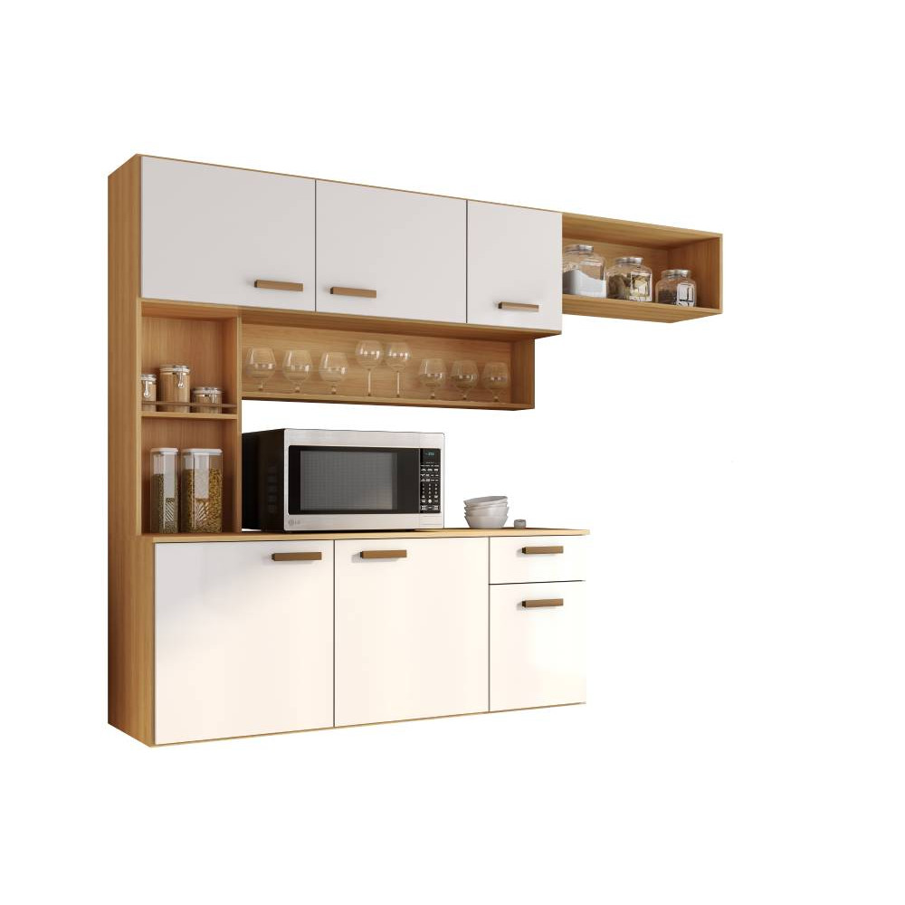 Kit Cozinha Compacta Suspensa Manu Com 6 portas 1 Gaveta- Freijo/Off White