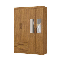 Guarda Roupa Solteiro Hércules 4 Portas 2 Gavetas C/ Espelho - Cinamomo