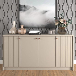 Aparador Buffet para Sala 4 Portas Ripado Eva Cimol MDF Off White