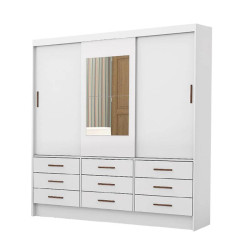 Guarda Roupa Sevilha com Espelho e 3 Portas de Correr 9 Gavetas - Branco 