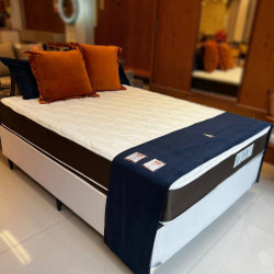 Colchão Royal Casal c/ Molas Ensacadas 24X188X138 - Marrom +Base Box Casal 138x188x30 Courino - Ortobom - Branco