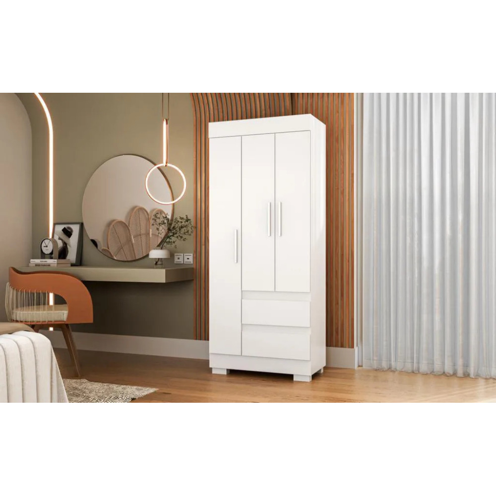 Guarda Roupa Solteiro Maya c/ 3 Portas 2 Gavetas - Branco