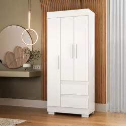 Guarda Roupa Solteiro Maya c/ 3 Portas 2 Gavetas - Branco