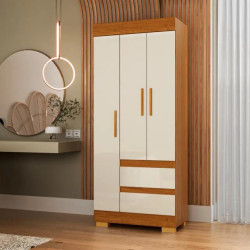 Guarda Roupa Solteiro Maya c/ 3 Portas 2 Gavetas - Cinamomo/off White