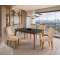 Mesa de Jantar Londrina 120x80cm Tampo de Vidro - Preto + 4 Cadeira Amsterdã Veludo - Bege