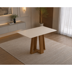 Mesa de Jantar Rubi 120x80cm Com Tampo de Vidro - Cinamomo/Off White