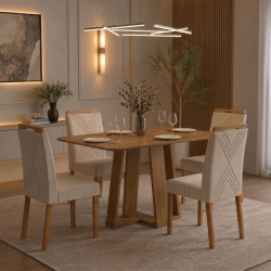 Mesa de Jantar Rubi 120x80cm S/ Vidro - Cinamomo + 4 Cadeiras Amsterdã Linho - Bege