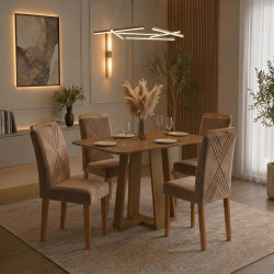 Mesa de Jantar Rubi 120x80cm S/ Vidro - Cinamomo + 4 Cadeiras Amsterdã Veludo - Capuccino