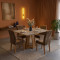 Mesa de Jantar Rubi 120x80cm Com Tampo de Vidro - Cinamomo/Off White + 4 Cadeiras Amsterdã Veludo - Capuccino