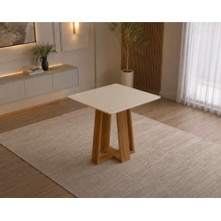 Mesa de Jantar Rubi 90x90cm Com Tampo de Vidro - Cinamomo/Off White