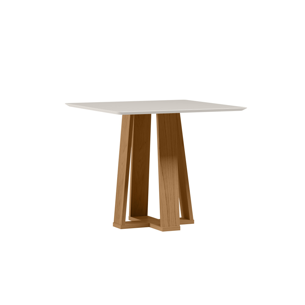Mesa de Jantar Rubi 90x90cm Com Tampo de Vidro - Cinamomo/Off White
