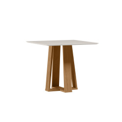 Mesa de Jantar Rubi 90x90cm Com Tampo de Vidro - Cinamomo/Off White