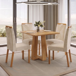 Mesa de Jantar Rubi 90x90cm S/ Vidro - Cinamomo + 4 Cadeiras Amsterdã Linho - Bege