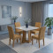 Mesa de Jantar Rubi 90x90cm Com Tampo de Vidro - Cinamomo/Off White + 4 Cadeiras Amsterdã Linho - Caramelo