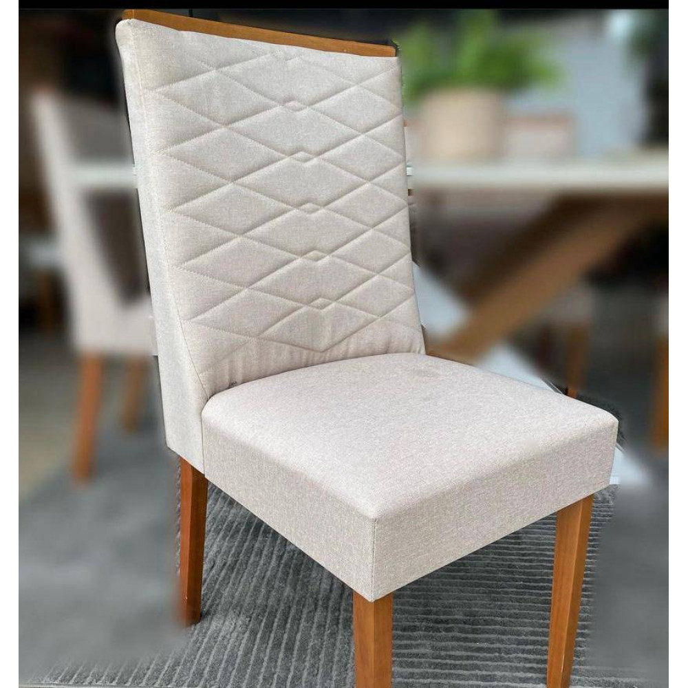 Mesa de Jantar Imperatriz – 6 Cadeiras Dafne Bege Tampo Canto Copo Off White – Rufato – 180×90